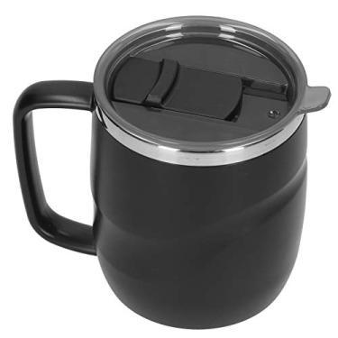 Imagem de Caneca de café de aço inoxidável com tampa, caneca preta reutilizável de 14 onças Copo de café para criatividade Copo de água ideal para uso em viagens domésticas