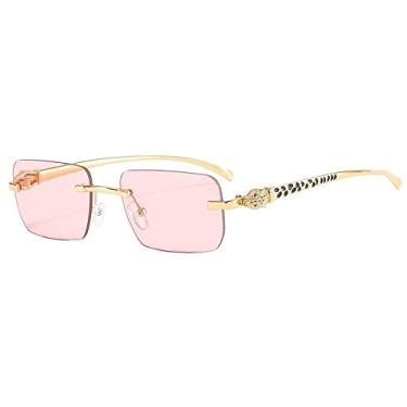 Imagem de Óculos de sol de liga leve leopardo masculino vintage sem aro Óculos de sol feminino, ouro rosa, tamanho único