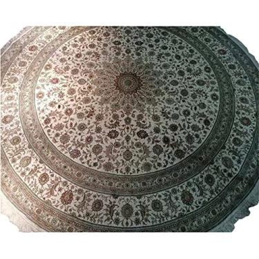 Imagem de YMAEI Legend 2,6 m x 2,6 m Tapete de seda feito à mão grande padrão circular sala de estudo tapetes de arte