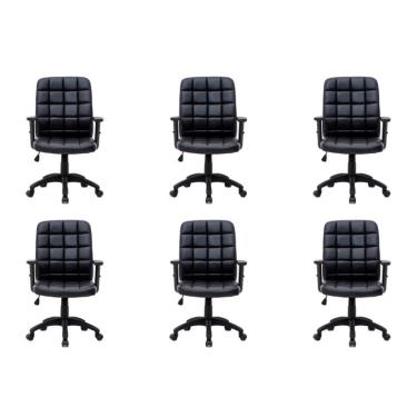 Imagem de Conjunto com 6 Cadeiras de Escritório Diretor Giratórias Fitz com Braços Ajustáveis Preto