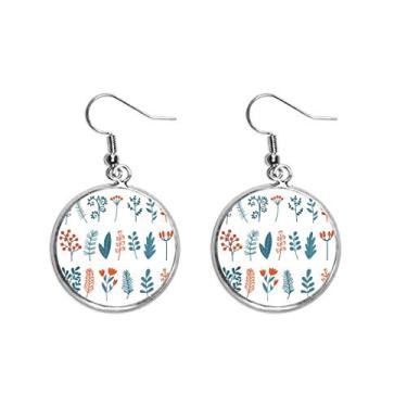 Imagem de Brinco de prata com ilustração de folhas de plantas coloridas de Natal para mulheres