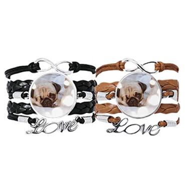 Imagem de DIYthinker Bulldog Pet Animal Lonely Pulseira de mão com corda de couro, conjunto duplo para presente