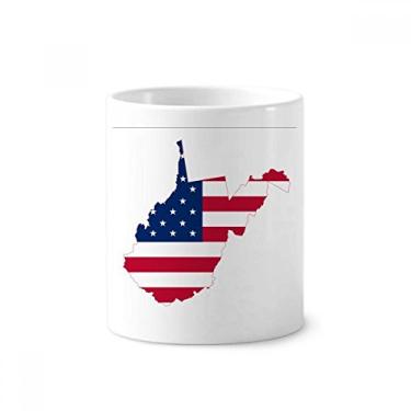 Imagem de Virginia USA Suporte para caneta de escova de dentes em forma de bandeira de estrelas com mapa ocidental branco copo de cerâmica 355 ml
