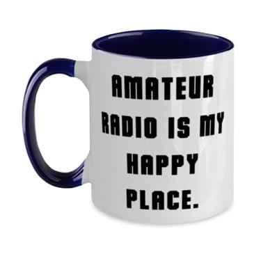 Imagem de de rádio amador, rádio amador é meu lugar feliz, lindo feriado, dois tons, caneca de 325 ml, presente para amigos