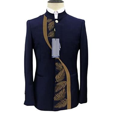 Imagem de Ternos masculinos, 2 peças, terno bordado de smoking slim fit jaqueta de casamento de peito único, 1azul, 2GG (54/38)