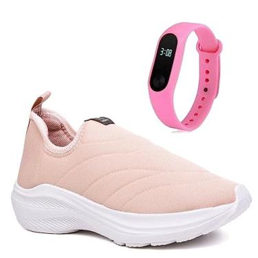 Imagem de Tenis Infantil Meninas Calce Facil Leve Tipo Meia + Relogio Cor:Rosa;Tamanho:26