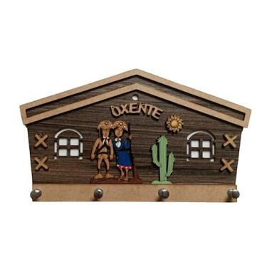 Imagem de Porta Chaves 4 Pontos Tema CASAL OXENTE - MDF 21x12cm Colorido Rústico