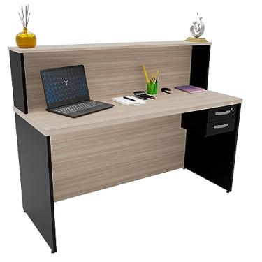 Imagem de Balcão Atendimento Recepção Consultório 1400x600 Com Gaveteiro NetMobil (Carvalho)