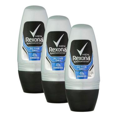 Imagem de Kit 3 Desodorante Antitranspirante Rexona Men Active Roll-on com 50ml