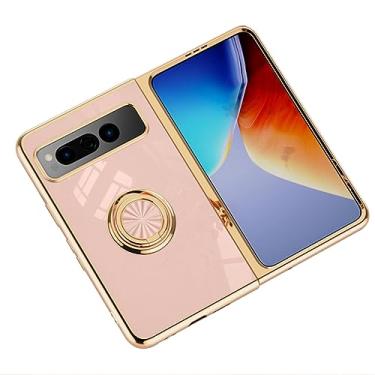 Imagem de Capa à prova de choque para Google Pixel Fold, capa de anel magnético, capa de borda macia com revestimento antiqueda, rosa