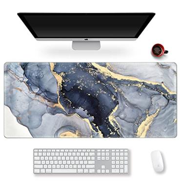 Imagem de Mouse pad estendido para jogos XXL ArtSo grande tapete de teclado longo Mousepad decoração de mesa almofada de escrita base de borracha antiderrapante bordas costuradas para trabalho, jogo, escritório, casa, 89,2 cm x 39,9 cm, mármore dourado