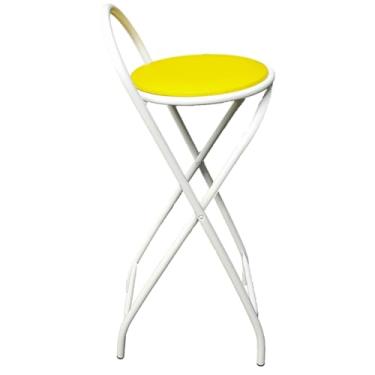 Imagem de Banqueta Alta Articulável e Dobravel com 70 cm de Altura Branco (Assento Amarelo)