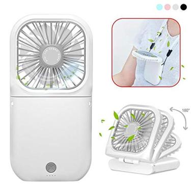 Imagem de Ventilador de pescoço portátil mini silencioso portátil pessoal dobrável USB recarregável ventilador operado para escritório em casa viagens ao ar livre, banco de energia de 3000 mAh mãos livres colares ventiladores (branco)