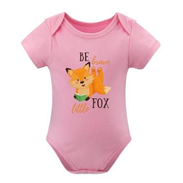 Imagem de SHUYINICE Macacão infantil engraçado para meninos e meninas, macacão premium para recém-nascidos, Be Brave Little Fox Baby Onesie, rosa, 0-3 Months