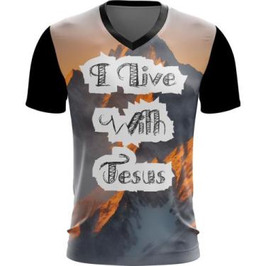 Imagem de Camiseta Gola V Dryfit I Live With Jesus Biblia Gospel 1V - Kasubeck S