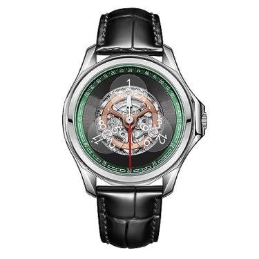 Imagem de OBLVLO Relógio masculino mecânico automático super luminoso criativo pulseira de couro de vidro submostrador à prova d'água relógio masculino casual DK-Star-Glass (OBL-DK-GL-YGB)
