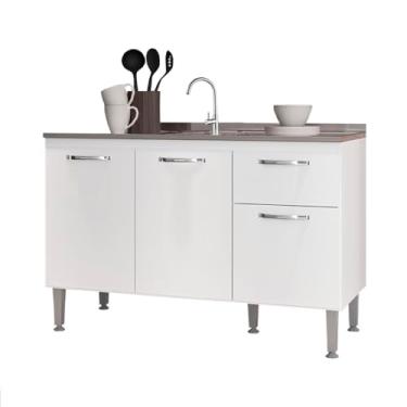 Imagem de Balcão de Pia 120cm Para Cozinha 3 Portas 1 Gaveta Armário Multiuso (Branco)
