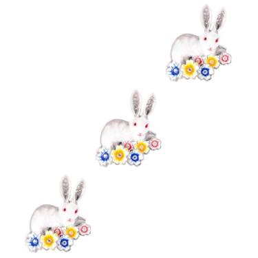 Imagem de SHERCHPRY 3 Pecas Broche de Coelhinho Flor de Cerejeira bunny coelho crianças Adorável kids bijuteria Liga PIN Presente alfinete de colarinho homem e mulher joalheria strass