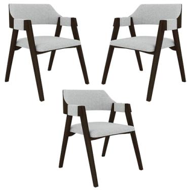 Imagem de Kit 3 Cadeiras Sala de Jantar e Jogos Carteados Madeira Maciça Poker Linho Cinza/Capuccino G42 - Gran Belo