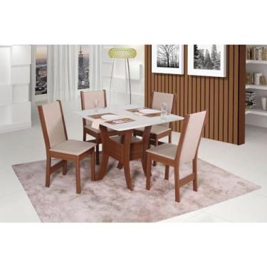 Imagem de Conjunto para Sala de Jantar Mesa Quadrada Amanda com 4 Cadeiras Nobre Naturalle/off White