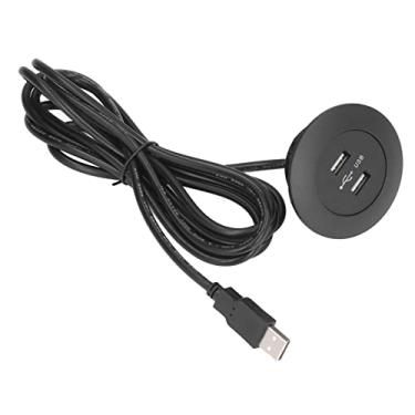 Imagem de MUNEFE Tomada de tira de energia USB embutida, portas de carregamento USB duplas, tomada de estação de carregamento de mesa para mesa de cabeceira de sofá (preta)