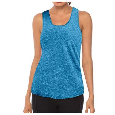 Imagem de Camiseta regata feminina costas nadador com estampa gráfica para sair, plus size, sem mangas, sexy, blusa de verão, blusa floral, colete de festa, Azul, M