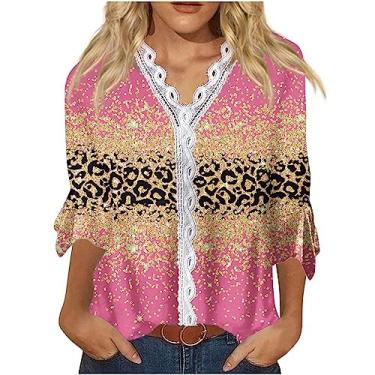 Imagem de Blusas femininas de malha de renda para treino de manga curta Y2K blusas de algodão de verão camisetas florais túnica básica, Rosa choque, P