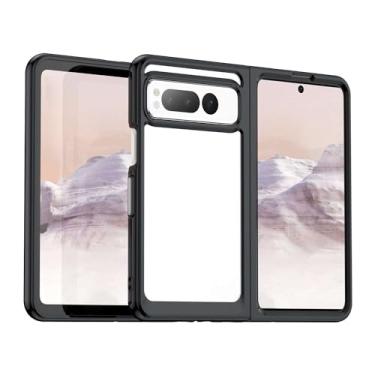 Imagem de Capa para Google Pixel Fold, botão de pressão flexível, capa transparente, anti-impressões digitais. Proteção total de 360° - preta