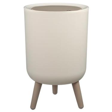 Imagem de Lixeira 8 Litros Retrô Tampa Escritório Banheiro Quarto Bege