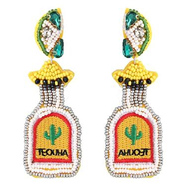 Imagem de Brincos de tequila para mulheres – Brincos de garrafa colorida com contas, Miçanga, Miçanga