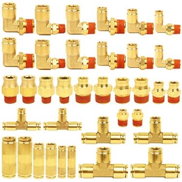 Imagem de Kit sortido de 36 peças de latão DOT para cabos de freio a ar 1/4" 3/8" 1/2" Push to Connect, kit de reparo de acessórios de freio a ar para caminhões, conexões de linha de ar DOT kit sortido de união de freio a ar com estojo