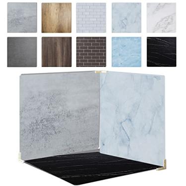 Imagem de iProtech 5 peças, 10 quadros de fundo de fotografia dupla face com 4 travões, impermeáveis, reutilizáveis, 40,64 x 40,64 cm, cimento/mármore/madeira/tijolo, textura, adereços de fundo para joias, cosméticos