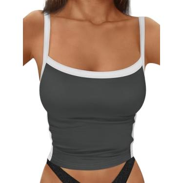 Imagem de Trendy Queen Camiseta regata feminina, sem mangas, costas nadadoras, justa, justa, casual, verão 2024, Cinza, G