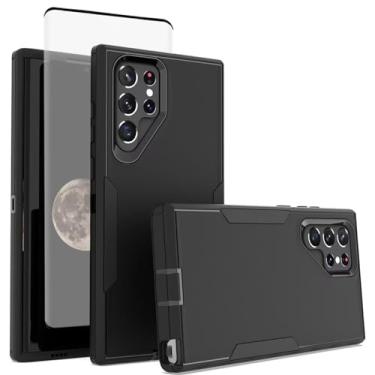 Imagem de Zoeirc Capa para Galaxy S22 Ultra, Samsung S22 Ultra 5G SM-S908U com protetor de tela de vidro temperado, suporte magnético de camada dupla para carro capa de proteção à prova de quedas para Samsung