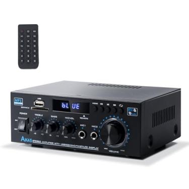 Imagem de Receptor estéreo e amplificador de áudio doméstico, receptor Bluetooth AK45 para estéreo doméstico, 300Wx2, Bluetooth 5.0, 2 canais, com FM e karaokê, com entrada USB/SD/RCA/MIC/FM, com controle