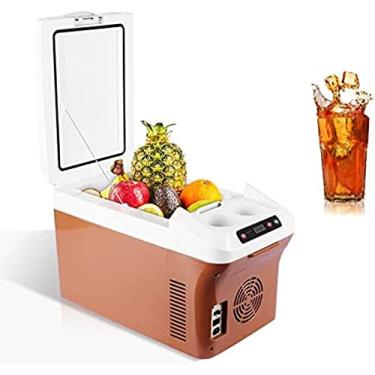 Imagem de Caixa térmica elétrica 3 em 1, mini refrigerador portátil, refrigerador inteligente para campervan, bom para acampar e manter os alimentos frios 12v 24v 220v marrom