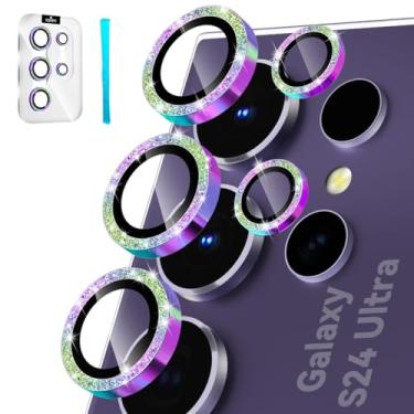 Imagem de CloudValley Protetor de lente para câmera Samsung Galaxy S24 Ultra, vidro temperado 9H e liga de alumínio ultrafina, capa protetora de tela individual para S24 Ultra 5G 2024, glitter colorido