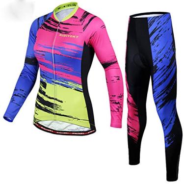 Imagem de Camisetas femininas de ciclismo - roupas de ciclismo femininas ternos superiores e inferiores, respirável e de alta elasticidade, multicolorido-2, 3GG