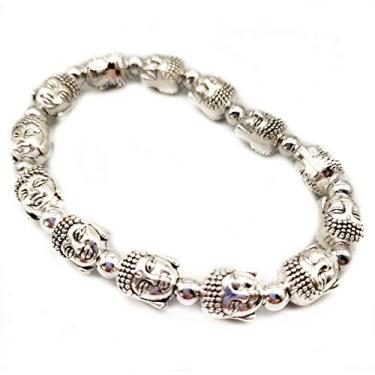 Imagem de MANRUO Pulseira de contas de prata tibetana Feng Shui, pulseiras Buda Power atraem joias de riqueza e boa sorte