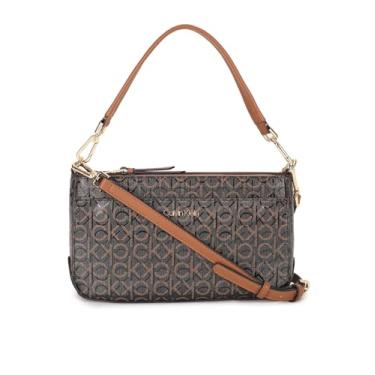 Imagem de Calvin Klein Bolsa de ombro feminina Lucy com compartimento triplo, Marrom/cáqui/caramelo em relevo, One Size