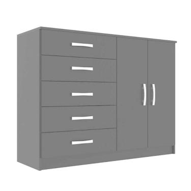 Imagem de Cômoda 2 Portas 5 Gavetas Atenas Evidencia Cor Preto