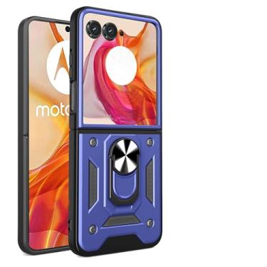 Imagem de Kukoufey Capa compatível com Motorola Razr+ 2024, compatível com Motorola Razr 5, com capa de lente de câmera deslizante compatível com Motorola Razr 50 Ultra capa azul