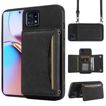 Imagem de Capa de telefone para Motorola Edge+ Plus 2023/Edge 40 Pro 5G/Moto X40 Capa carteira com alça de ombro transversal, couro PU, porta-cartão de crédito, bolso fino, suporte para celular, bolsa flip X +
