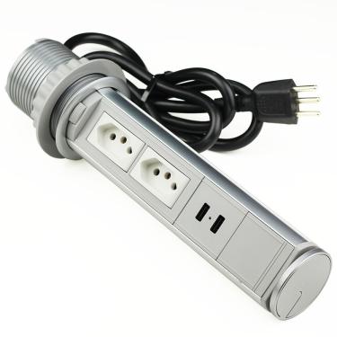 Imagem de Tomada Mini Totem Mesa Manual 2Tomadas 16A+2Tomadas Usb - Renna Renna