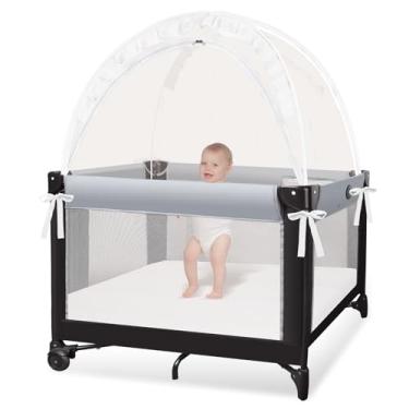 Imagem de Barraca para berço – rede para manter o bebê dentro, impedir que o bebê saia do berço, barraca de berço pop-up com rede respirável durável zíper duplo hastes fortes instalação conveniência