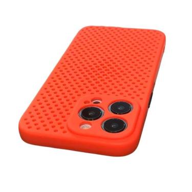 Imagem de Capa de telefone com resfriamento de dissipação de calor para iPhone 15 14 13 12 11 Pro Xs Max XR X Plus Capa macia de cor de contraste de malha respirável, vermelha, para iPhone 11Pro Max