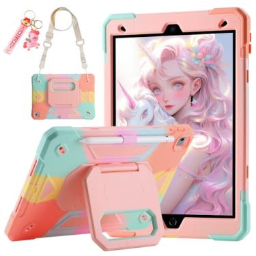Imagem de Capa para iPad 9ª/8ª/7ª geração (capa à prova de choque para iPad de 10,2 polegadas) com suporte mágico giratório 360, porta-lápis/chaveiro/alça de ombro de transporte, para iPad de 10,2 polegadas