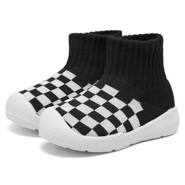 Imagem de MORENDL Pantufas infantis antiderrapantes para meninos e meninas, Xadrez preto, 12-15 meses