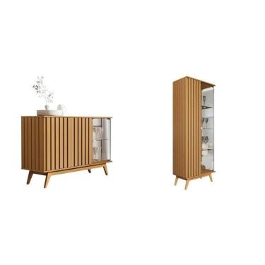 Imagem de Conjunto Açaí Ripado de Cristaleira e Buffet 3 Portas Marrom