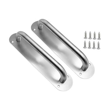 Imagem de 2Pcs Maçanetas de porta de aço inoxidável Maçanetas de porta Placas com parafuso Ferragens de porta multifuncionais para porta de madeira Armazém, Grande Oval